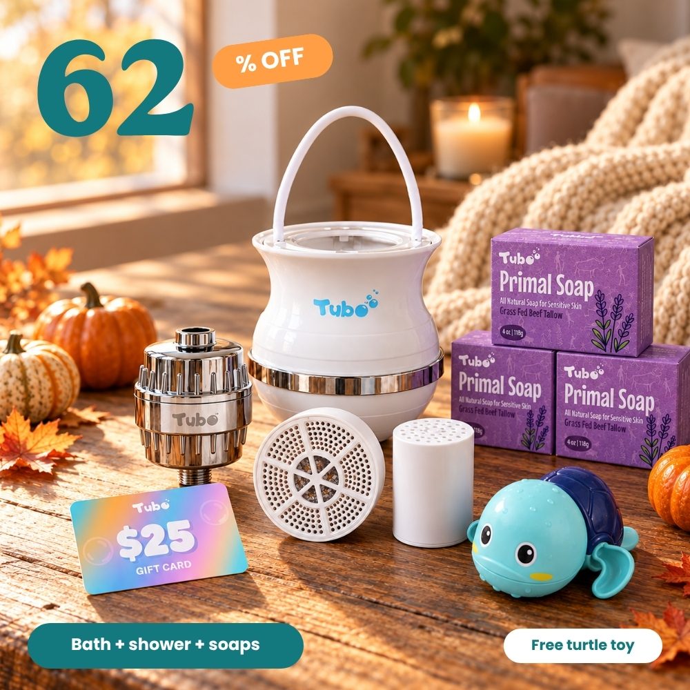 The Family Bundle with Tubo Go shower filter, refills, 3 Primal Soaps and $25 gift card