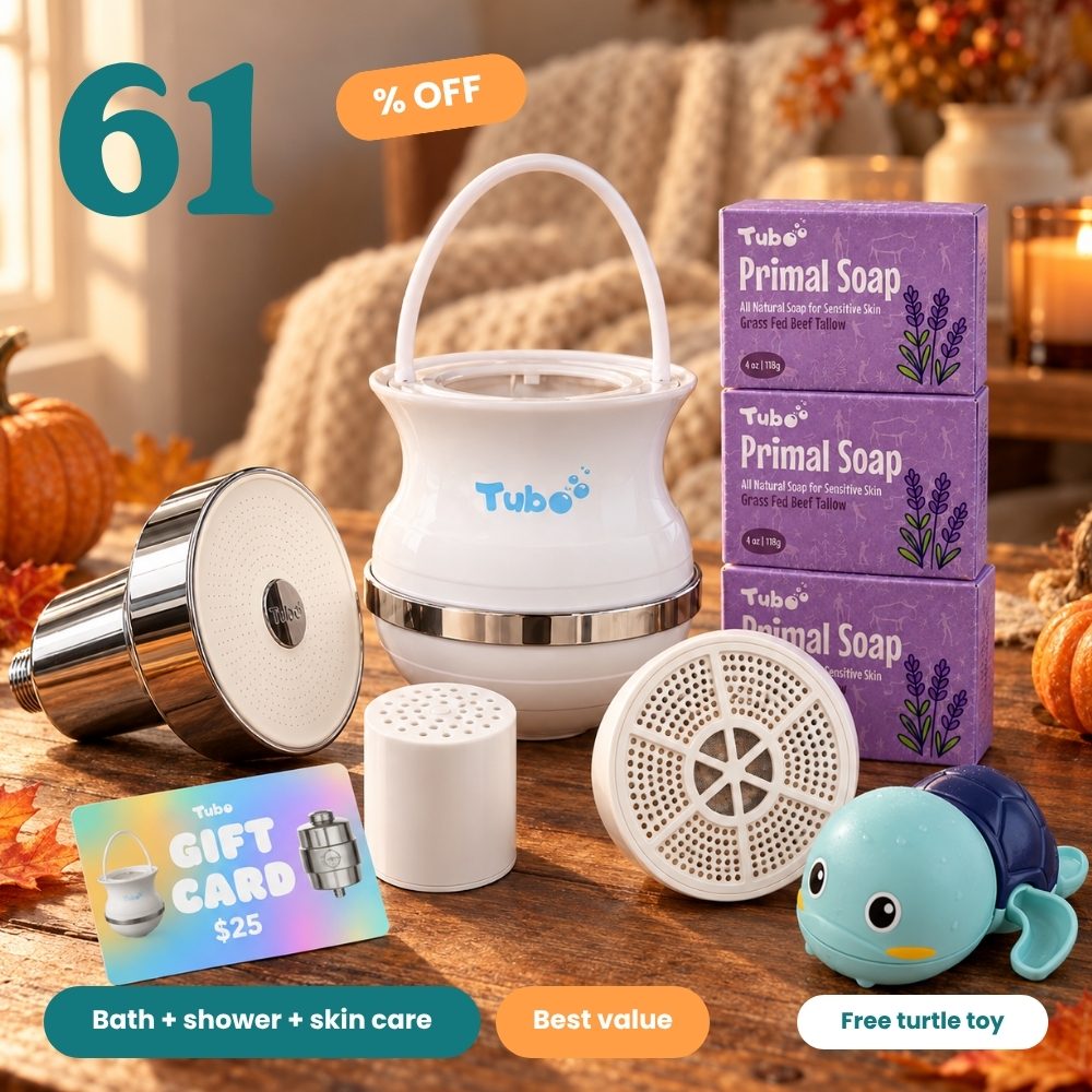 The Family Bundle with Tubo Pro showerhead, refills, 3 Primal Soaps and $25 gift card